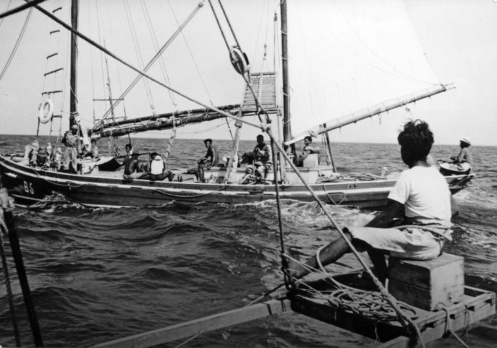 Boats passing in the ocean